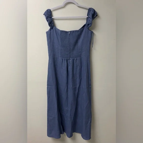 Reformation NWT Bridgton Blue Linen Smocked Midi Dress‎ Size 12